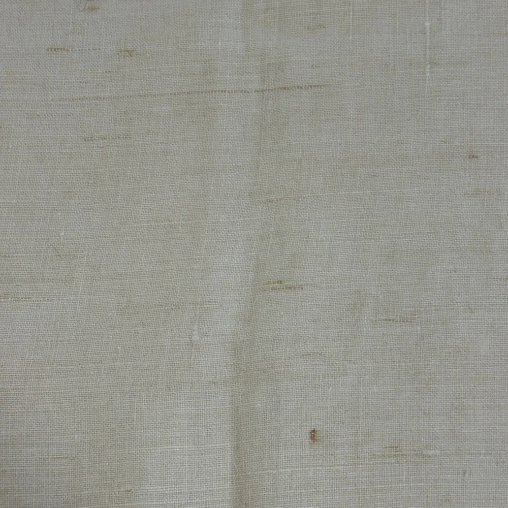 Vintage Linen Tablecloth Scalloped Edge Oatmeal Rectangular 56x74 Taupe Trim